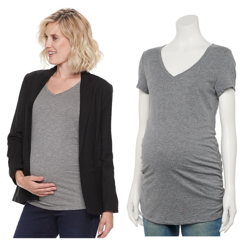 👀 50% OFF👚NWT‼️Maternity a:glow brand Ruched Side S/S V-neck Tee